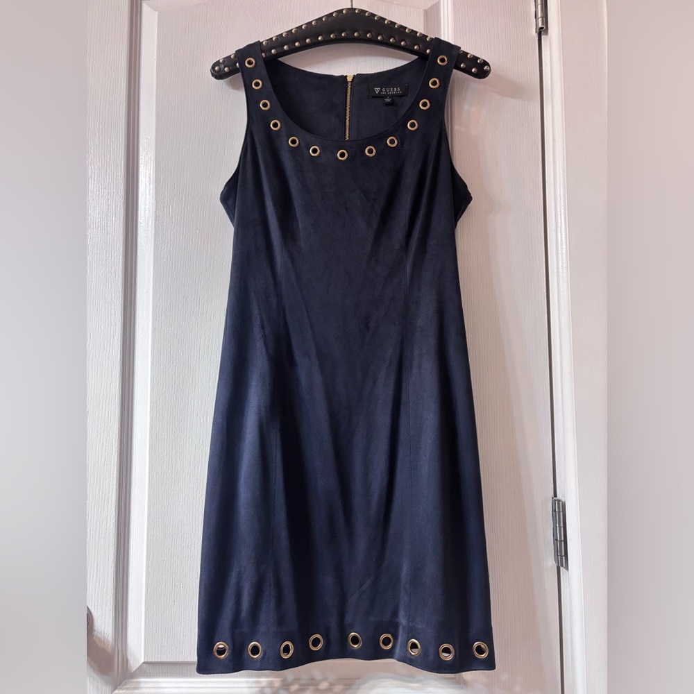 Guess Navy Midi Dress with Gold Eyelet Trim